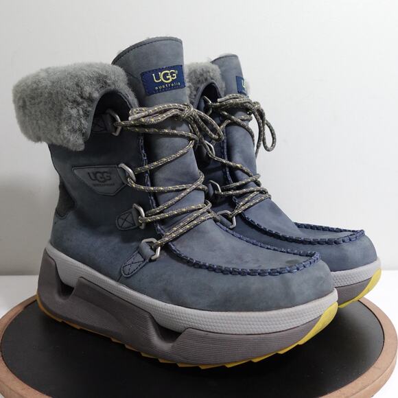 UGG Auden Winter Boots Men Size 11 Navy Waterproof Shearling Lined Snow Moc Toe - Picture 2 of 10